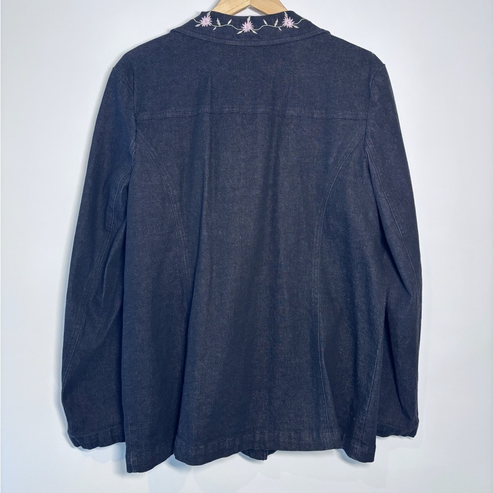 Denim & Co Black Dark Wash Floral Embroidered Patch Pocket Denim Black Jacket XL - Picture 4 of 5